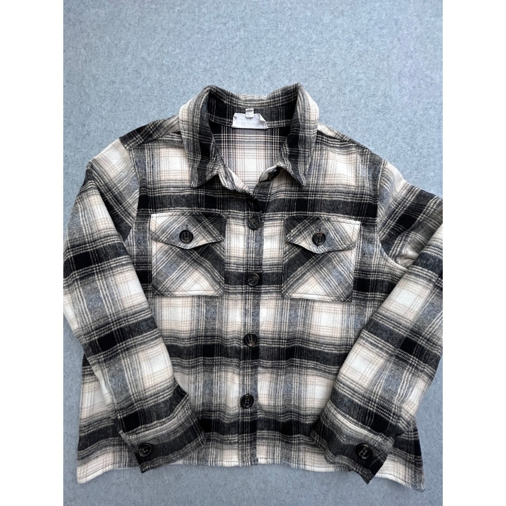 BB Dakota Steve Madden Plaid Shacket XXL Black Cream Cropped Jacket CL42549W
